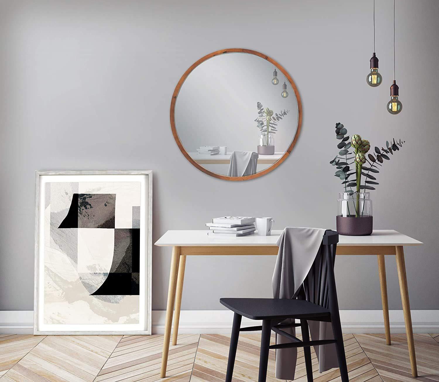 Mirrorize Canada IMP8436 22 in. Round Mirror, Walnut