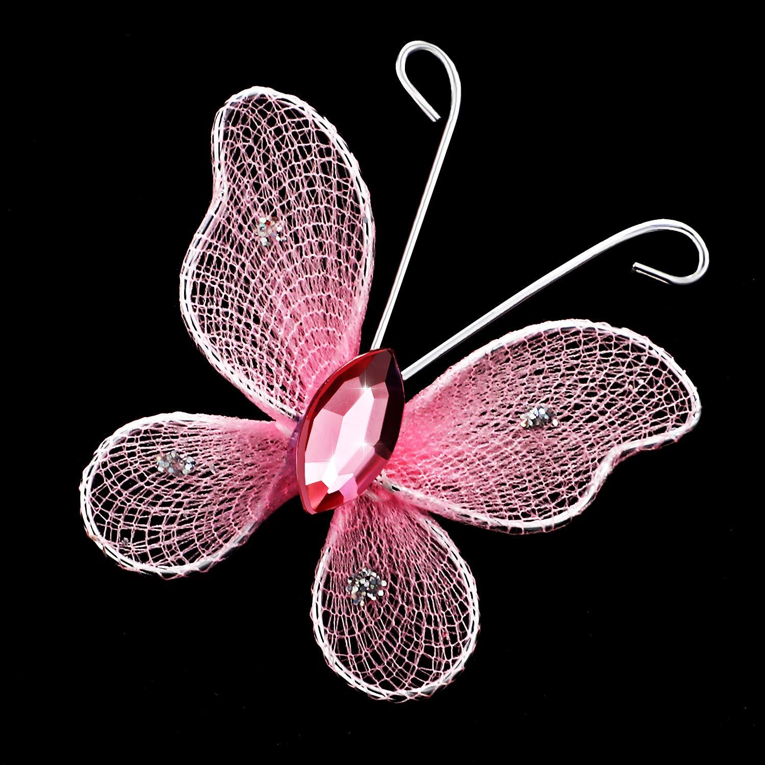 Zonon 60 Pcs Small Butterflies for Crafts Organza Butterflies Pack Sheer Mesh Wire Glitter Butterfly Nylon Colorful Butterfly with Gem for DIY Wedding Birthday Party Decoration, 2 Sizes(Vivid Color)