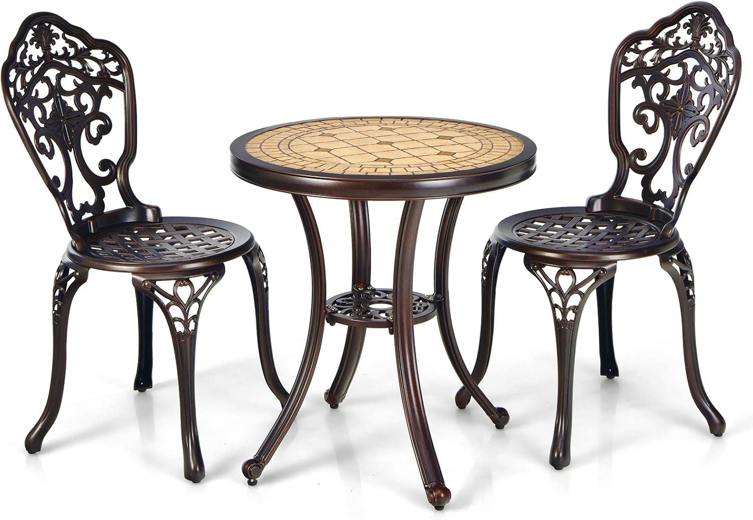 3PCS Patio Bistro Set Round Table Chairs All Weather Cast Aluminum