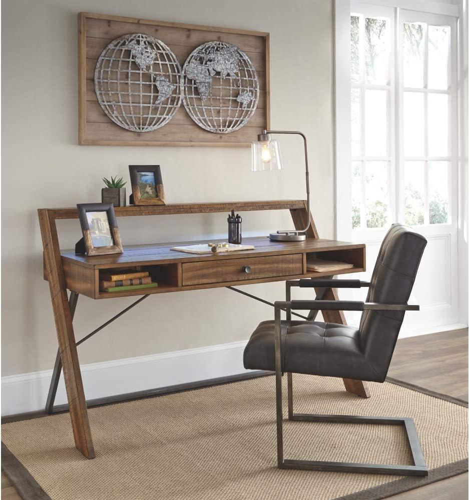 Industrial Brown Faux Leather and Metal Desk Chairs, Set of 2