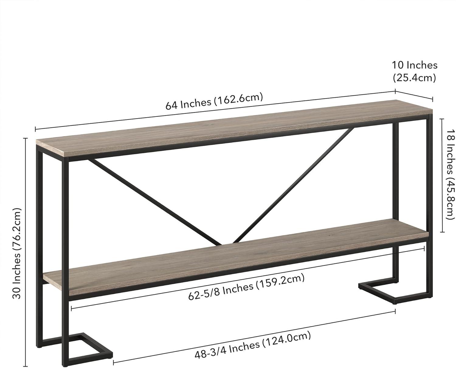 Evelyn&Zoe Phoebe 64" Wide Rectangular Console Table, Blackened Bronze/Antiqued Gray Oak