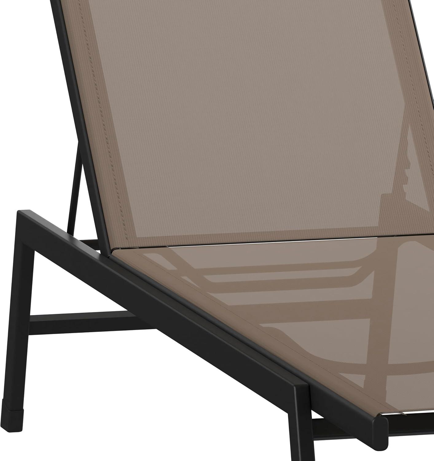 Flash Furniture Brazos Adjustable Chaise Lounge Chair, Outdoor Five-Position Recliner, All Weather, Black/Brown