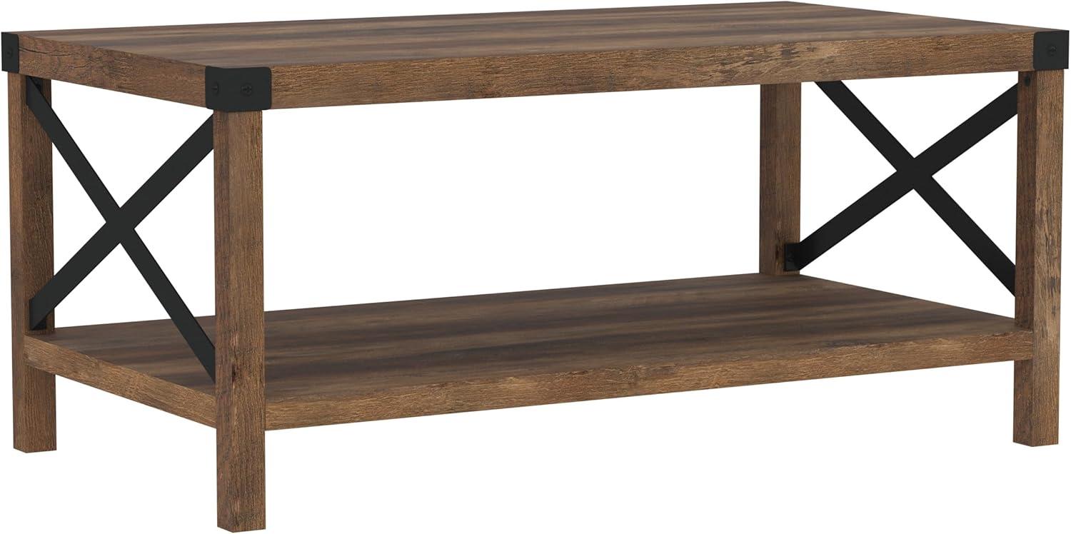 40 inch Metal X Wood Coffee Table in Reclaimed Barnwood with Black Metal