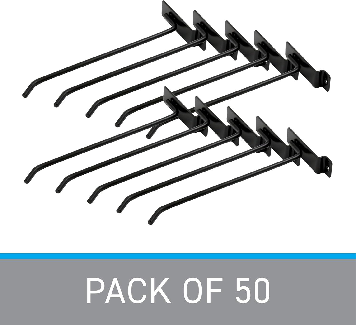 8-Inch Black Metal Slatwall Peg Hooks - Pack of 50