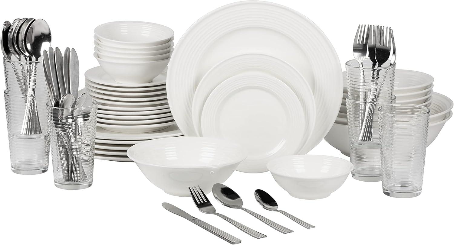10 Strawberry Street Nova White Round 62-Piece Stoneware Dinnerware Set, Service for 6