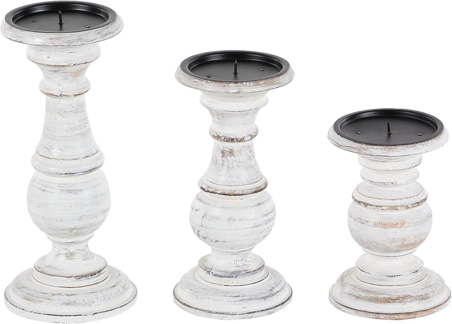 Set of 3 Rustic Pillar Candle Holder White - Olivia & May: Elegant Mango Wood, Sturdy Base, Indoor Use