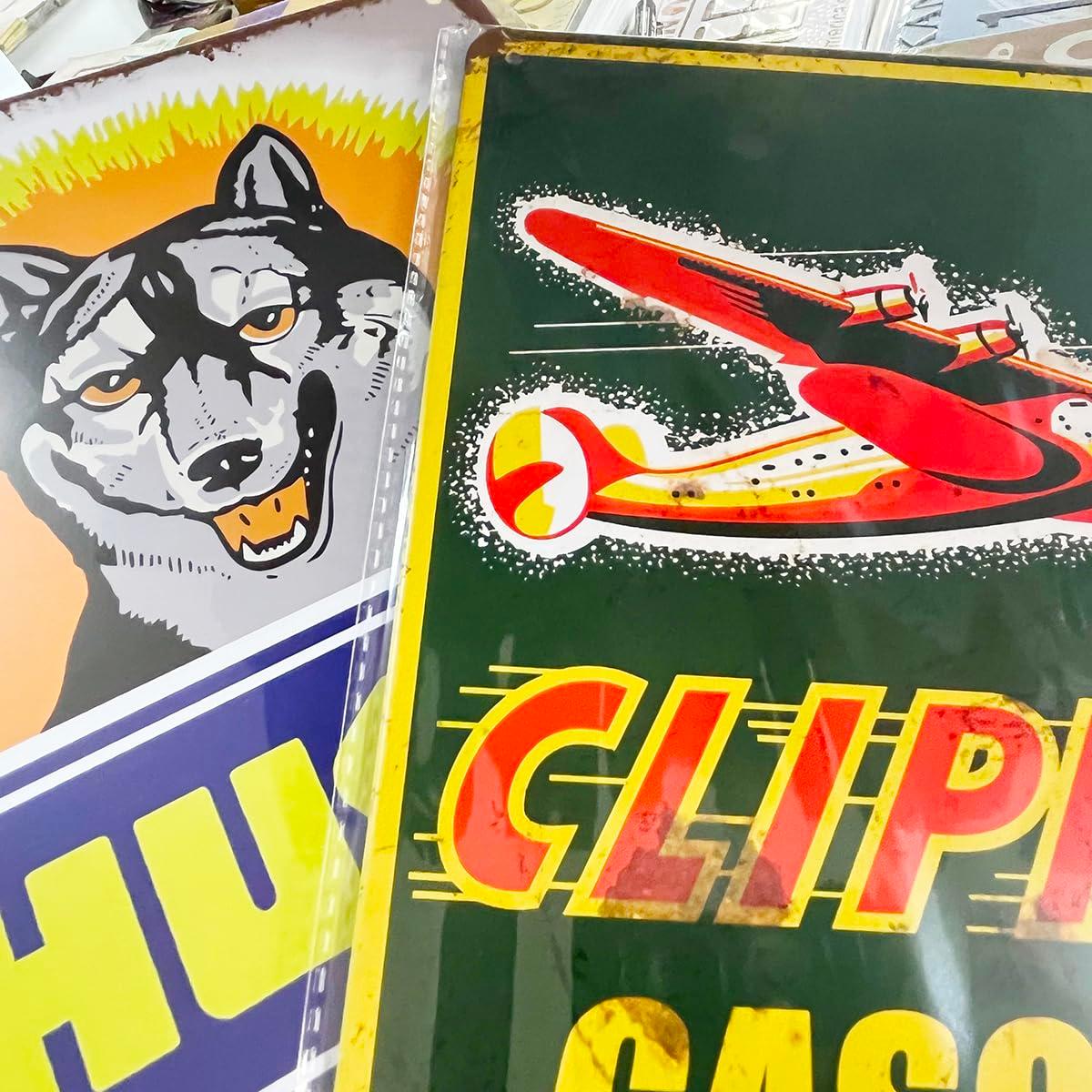 Reproduced Vintage Tin Sign Pack, Gas Oil Retro Advert Antique Metal Signs for Garage Man Cave Bar Kitchen, Nostalgic Car Decor, 8x12 Inch (35 Pieces A)