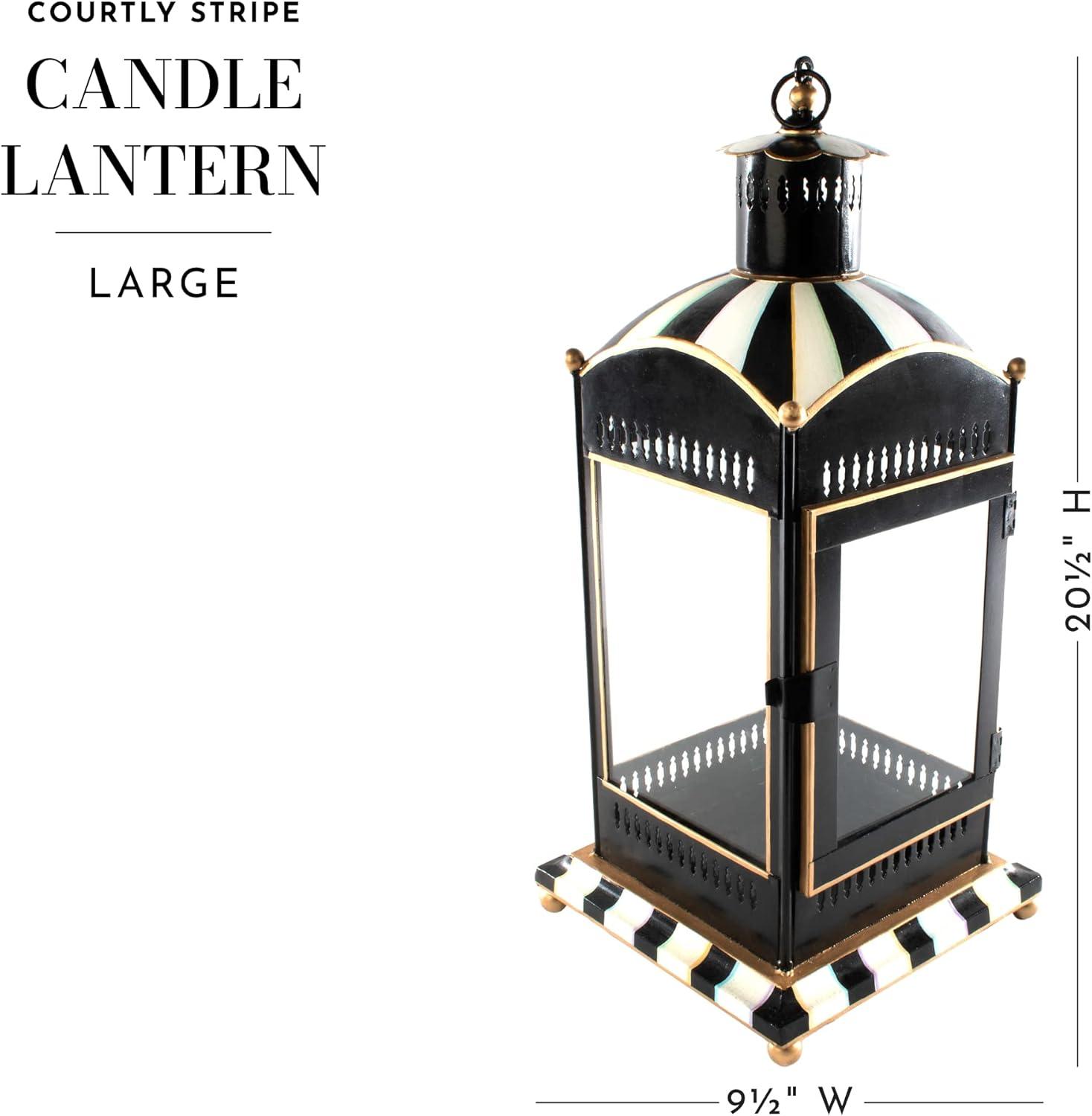 Large Black and White Striped Glass Candle Lantern