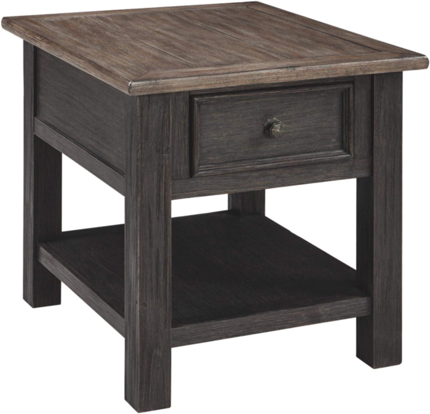 Tyler Creek End Table Grayish Brown/Black - Signature Design by Ashley: Mid-Century Modern, Wood Legs, Storage Shelf