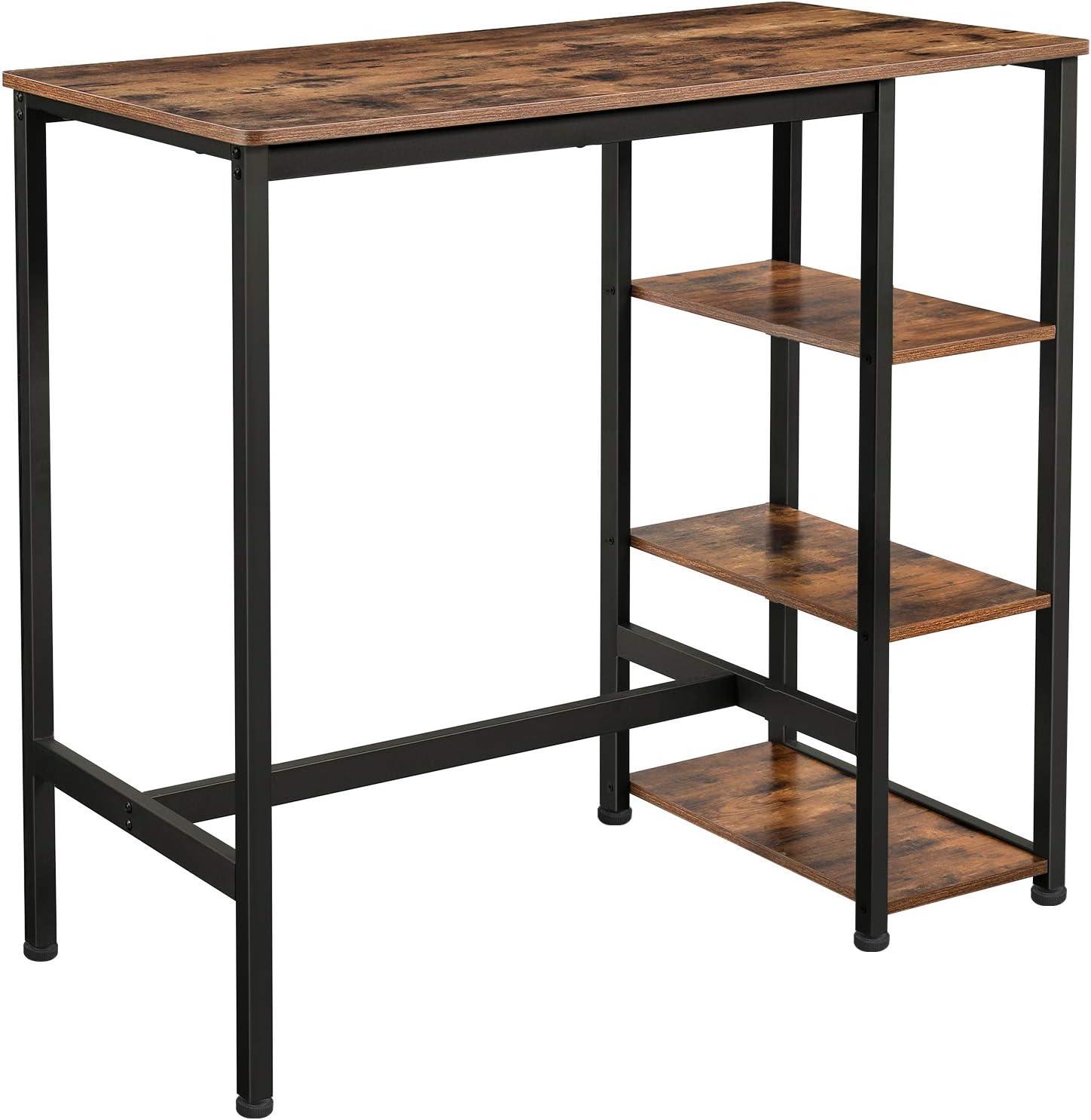 Rustic Brown & Matte Black Reclaimed Wood Bar Table with Storage