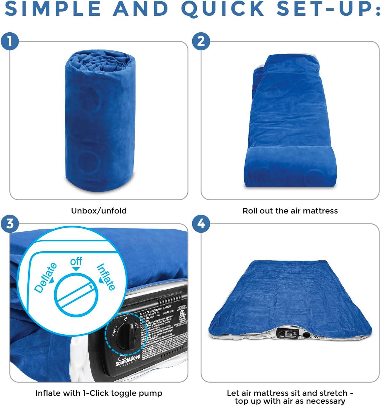 SoundAsleep Dream Series Air Mattress with ComfortCoil Technology & Internal High Capacity Pump -  Queen - Blue