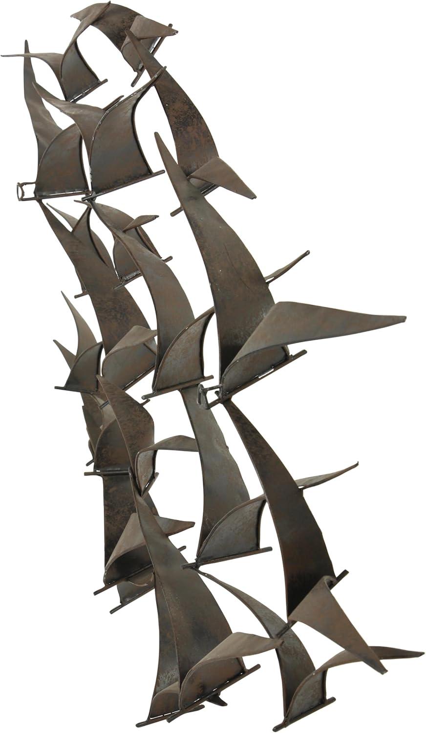 DecMode Black Metal Sleek Flying Flock Of Bird Wall Decor