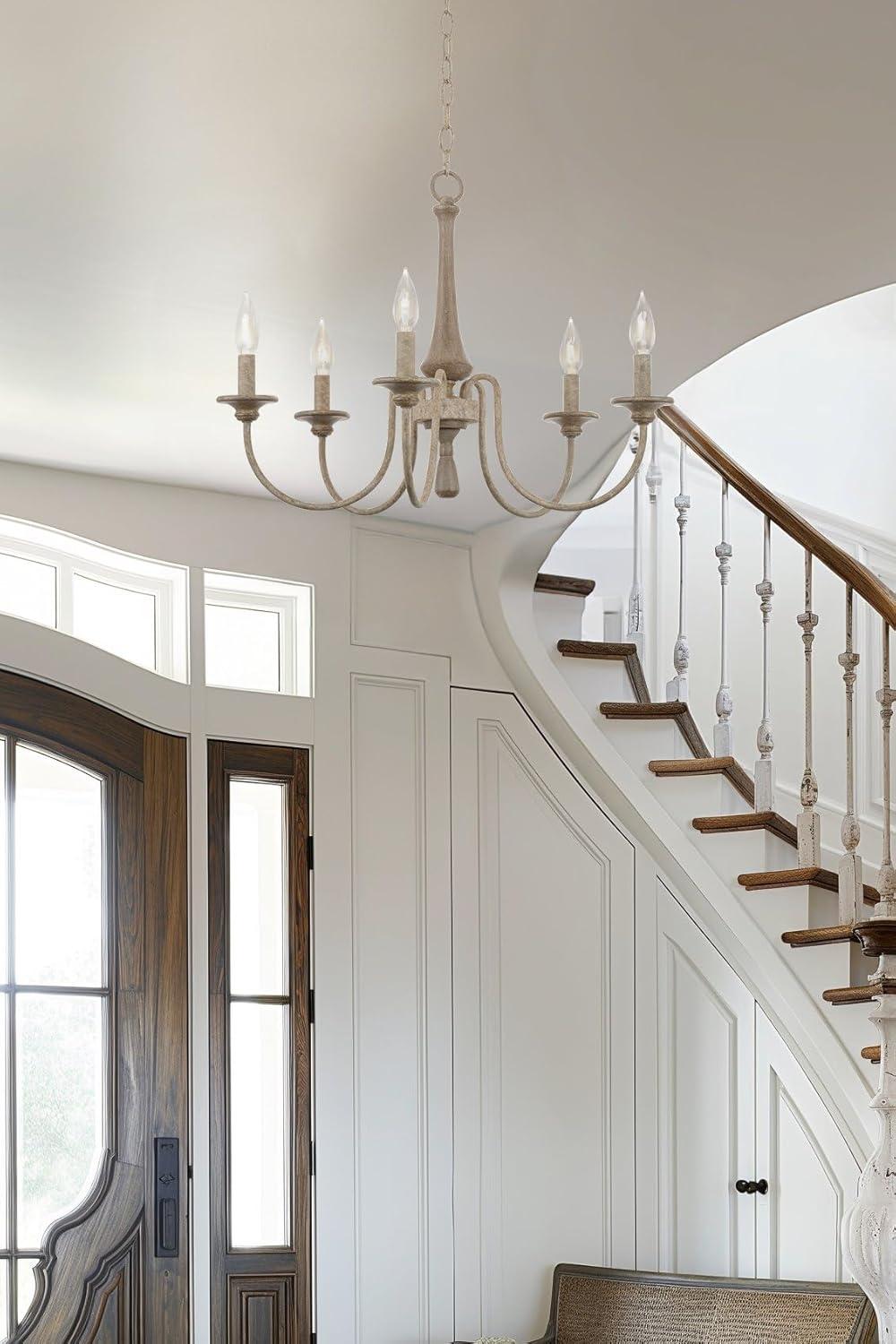 Kira Home Sherbrooke 24" 5-Light French Country Chandelier, Adjustable Height, Smoked Cedar Finish