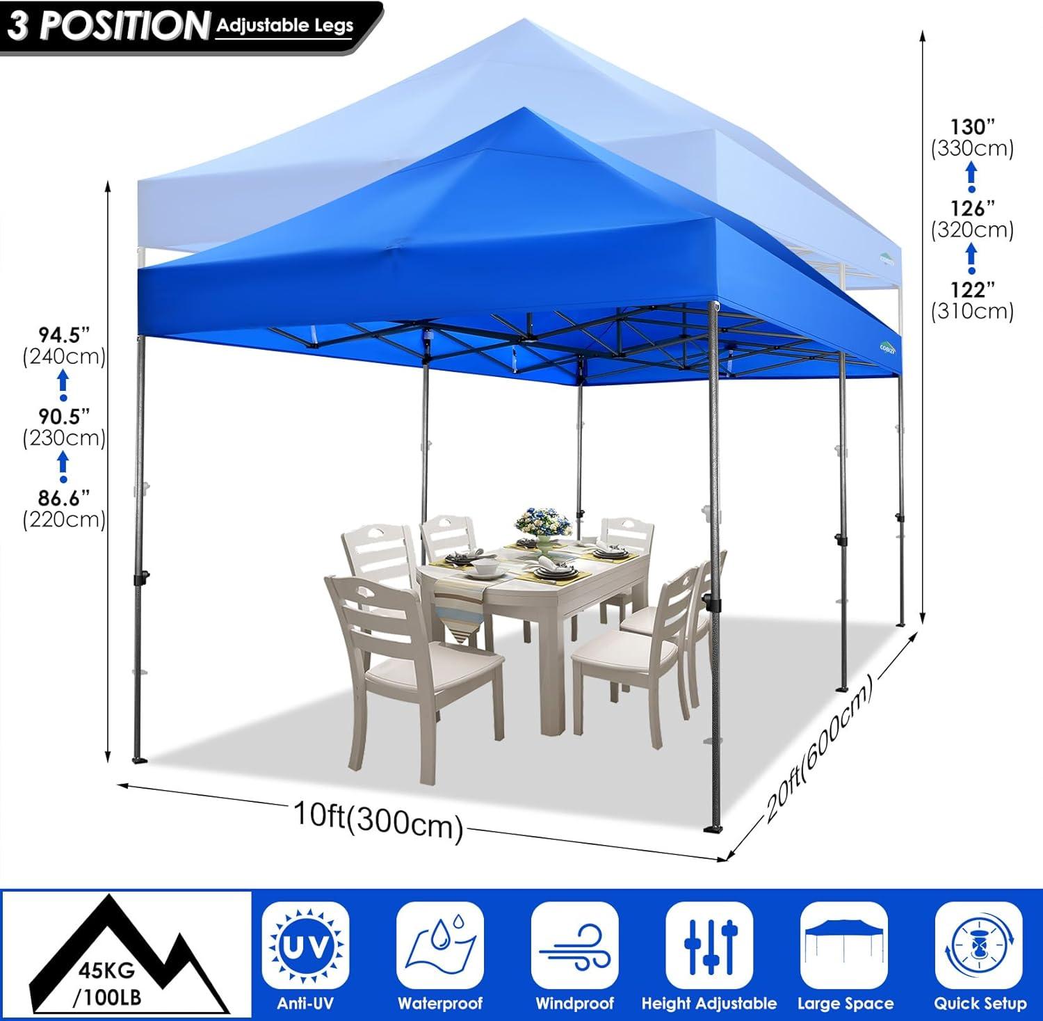 HOTEEL 10'x20' Pop Up Canopy Anti-UV Waterproof Heavy Duty Outdoor Tent Portable Party Wedding Instant Canopy Shelter All Season Tent Gazebo with 6 Removable Sidewalls, 4 Sandbags, Roller Bag, Blue