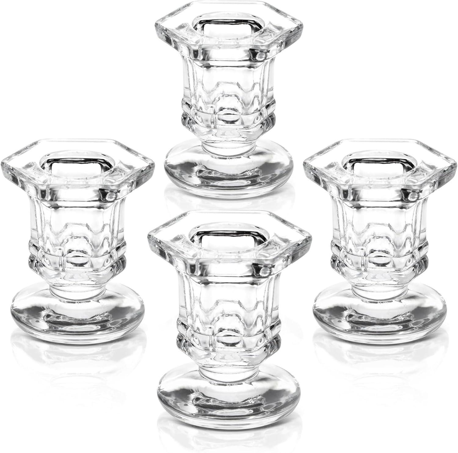 Crystal Glass Candle Holders Set of 12, Clear Taper Candlestick Pillar Candle Holder 2"x2"x2.3"