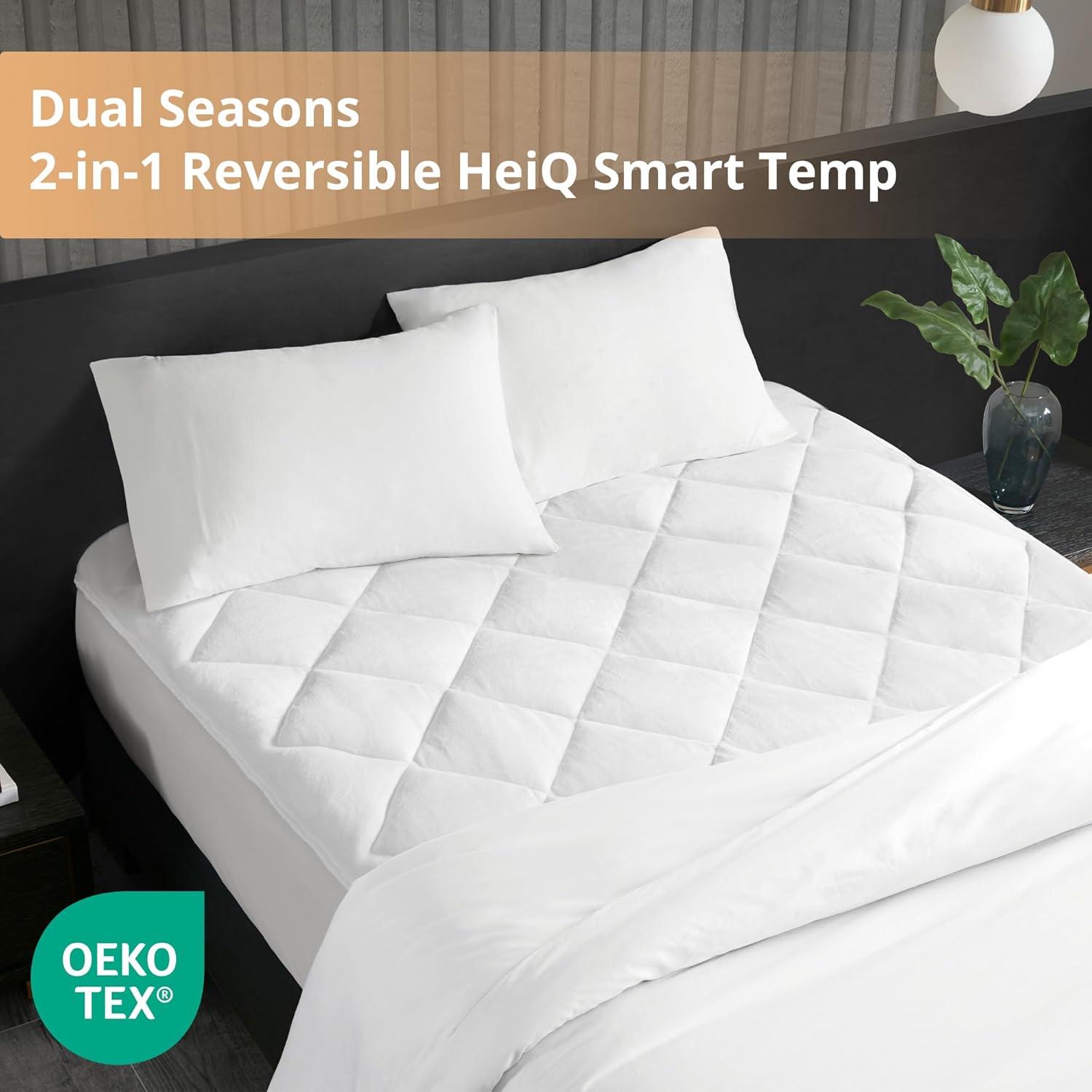 Full 2-in-1 Cool/Warm Reversible Waterproof and Stain Release Mattress Pad White: Microfiber, TESTEX Certified