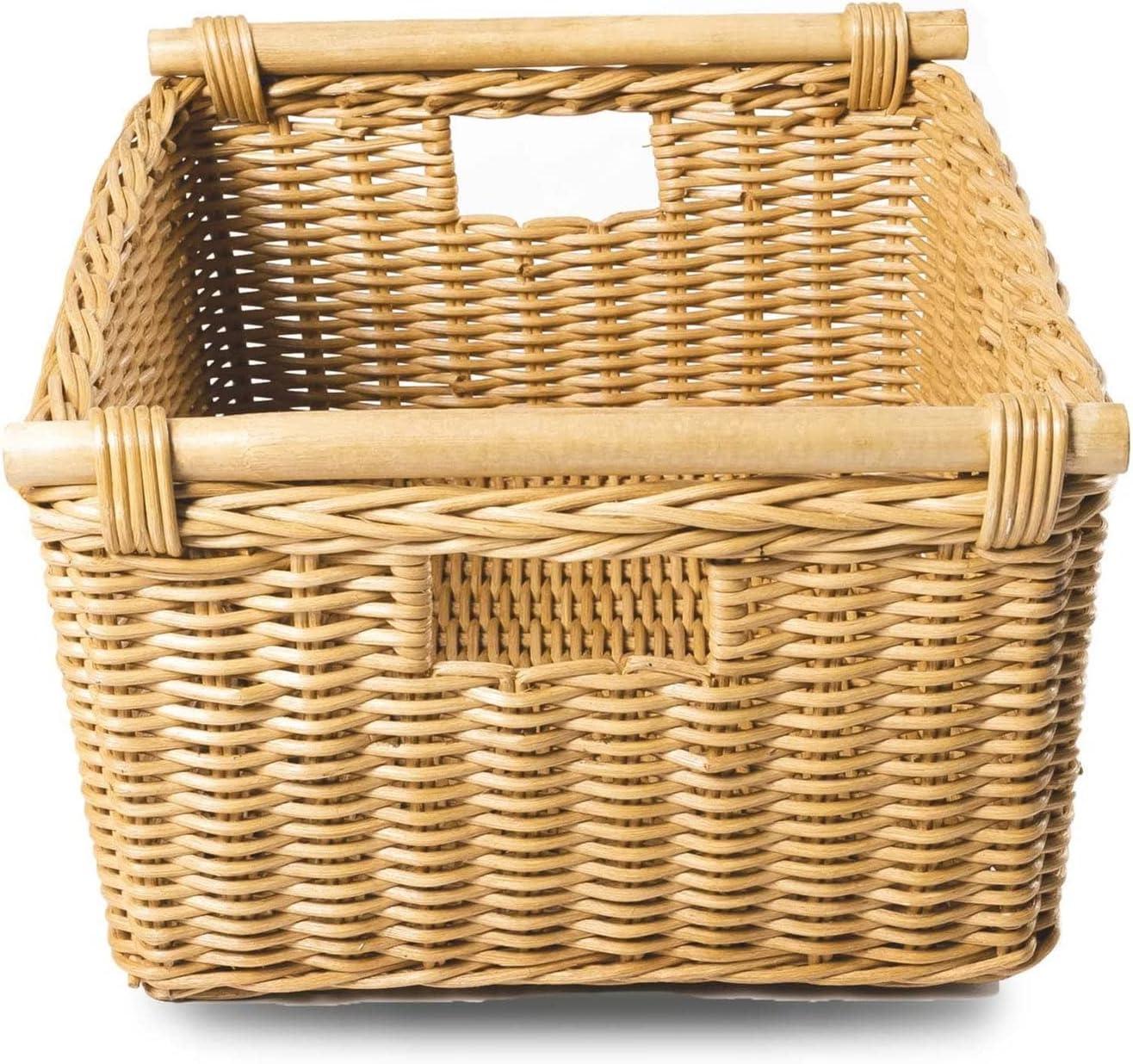 Drevy Deep Pole Handle Wicker Storage Basket, Large, 15 in L x 15.5 in W x 9.5 in H, Sandstone