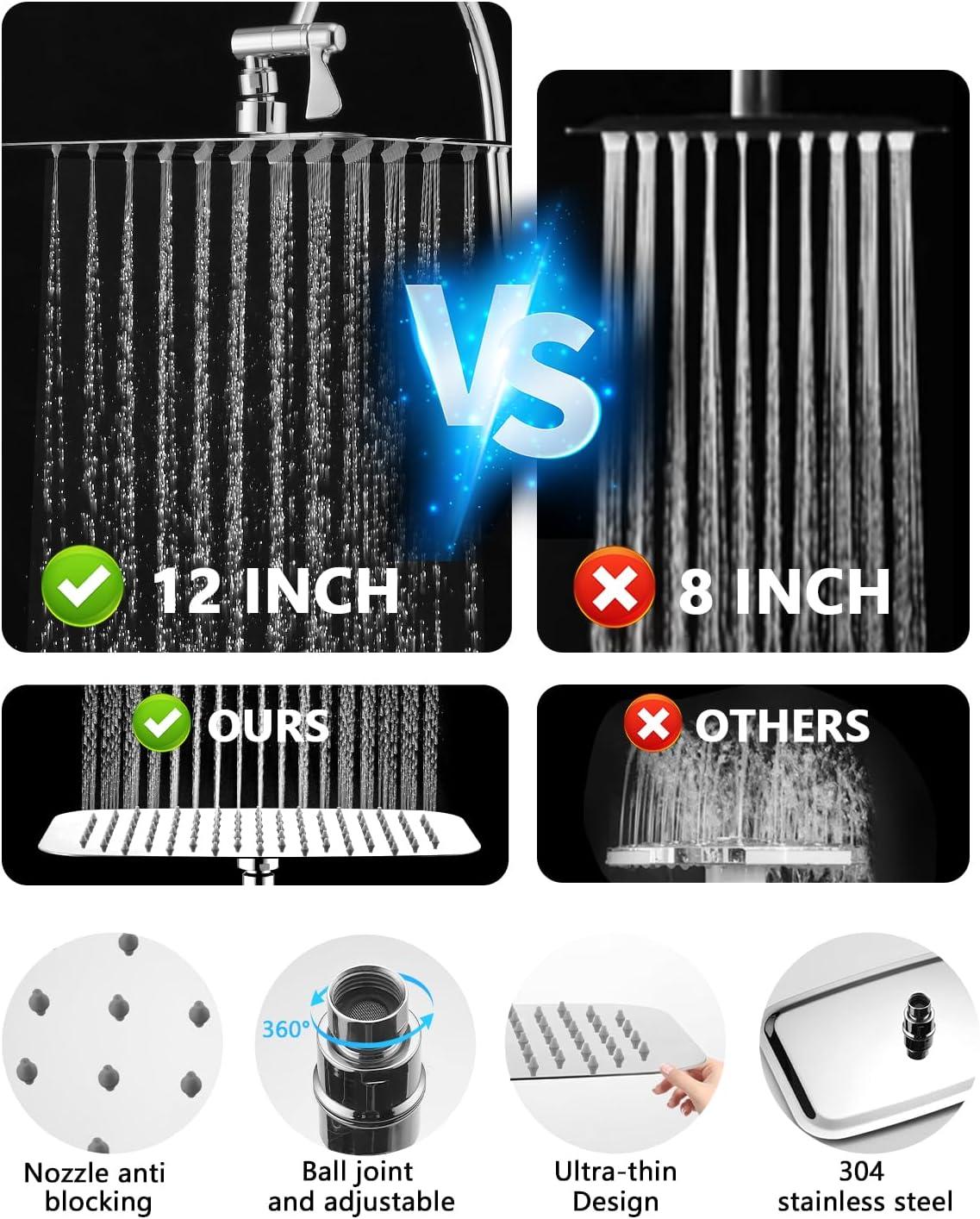 OLHAV Rainfall Shower Head with Handheld Spray Combo, All Metal 12 Inch High Pressure Rain Showerhead V8QF63