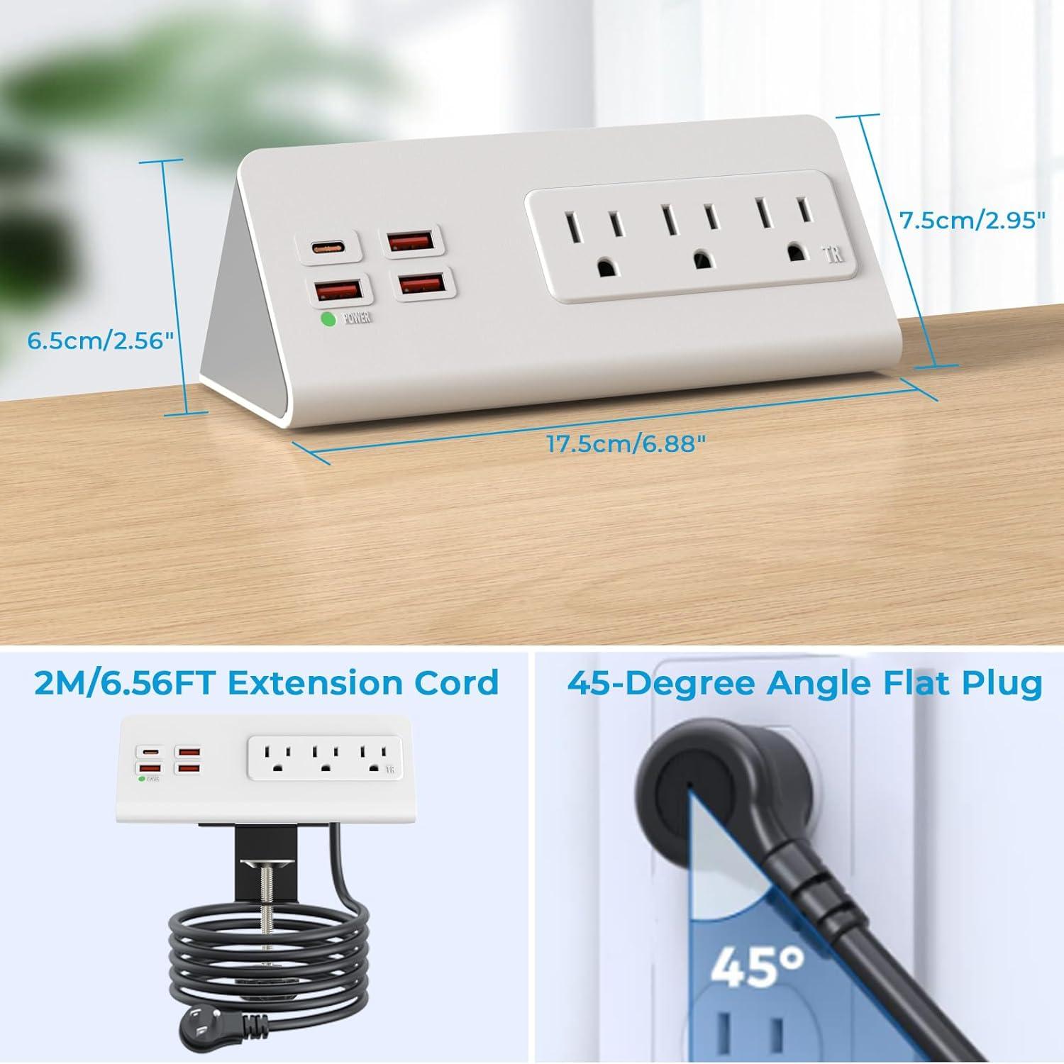 White Heavy Duty Power Strip with USB-C and USB-A Ports