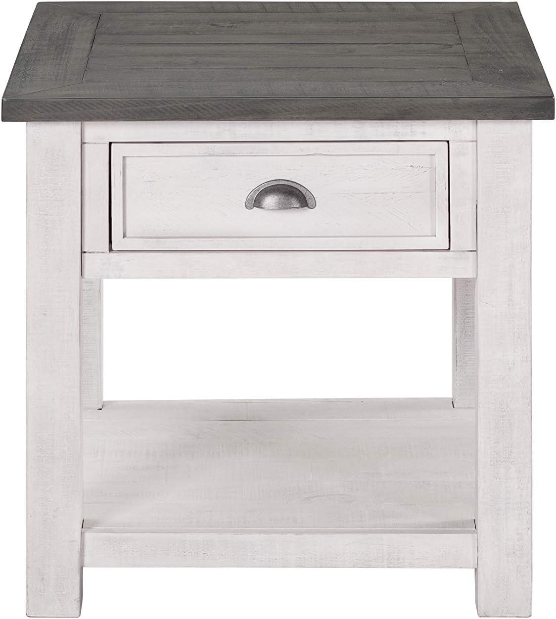 Martin Svensson Home Monterey Solid Wood End Table, White and Grey