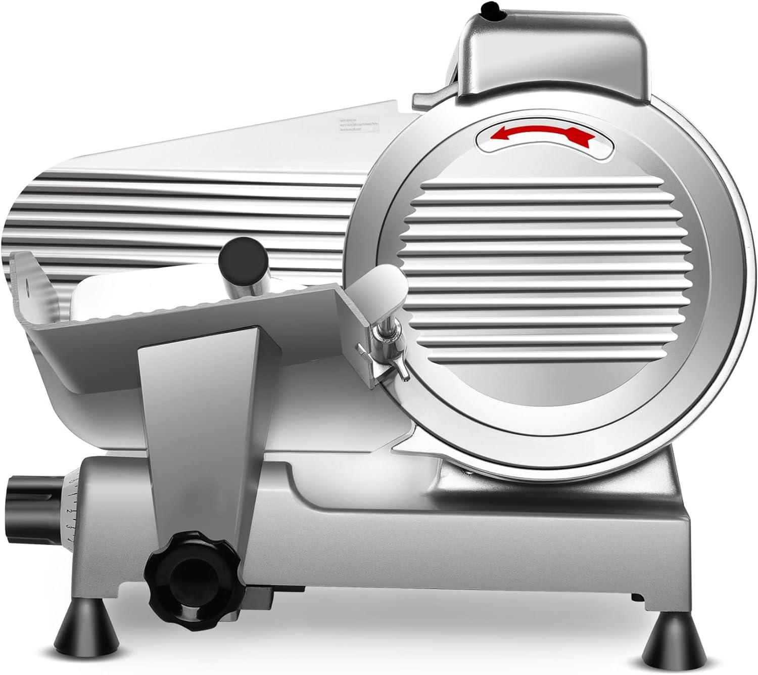 Zomagas Meat Slicer Machine 10 inch Chromium-Steel Blade Semi-Auto for Meat Cheese 240W,Silver