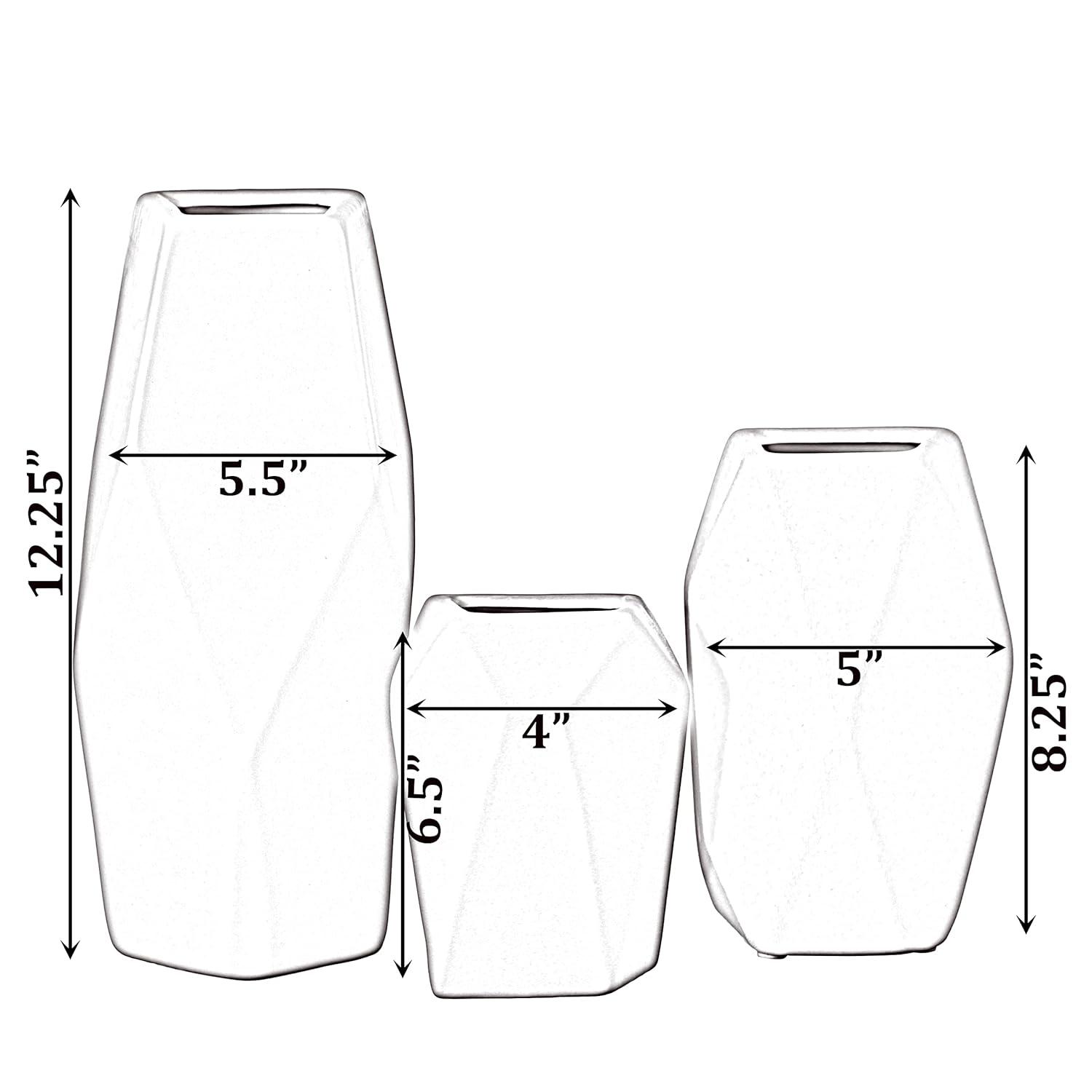 Uniquewise Decorative Ceramic Multi Paned Vase, Modern Style Centerpiece Table Vase Set of 3, Beige Large, White Medium, And Green Small