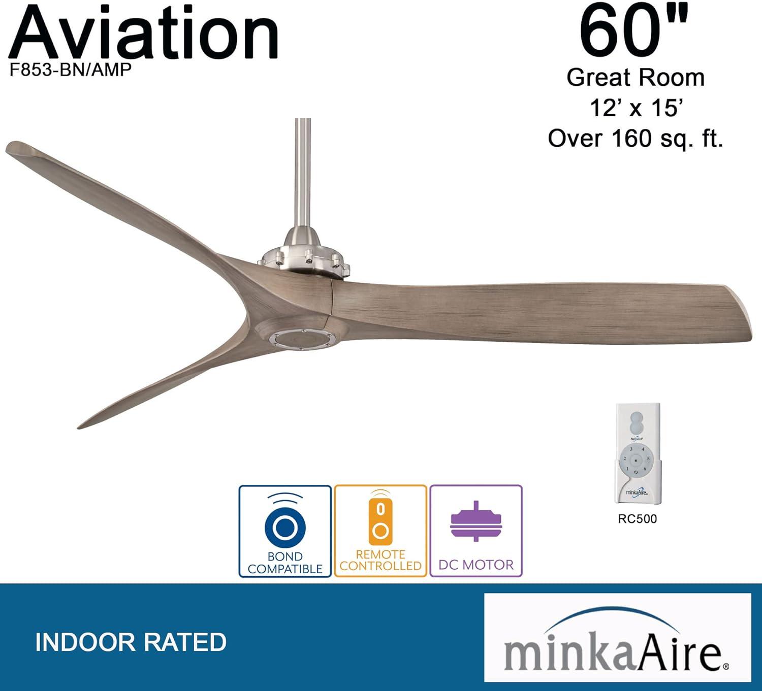 60" Minka Aire Modern Farmhouse Indoor Ceiling Fan with Remote Control Brushed Nickel for Living Room Kitchen Bedroom Family Home