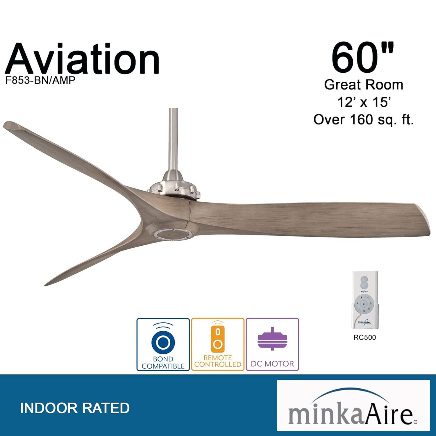 60" Minka Aire Modern Farmhouse Indoor Ceiling Fan with Remote Control Brushed Nickel for Living Room Kitchen Bedroom Family Home
