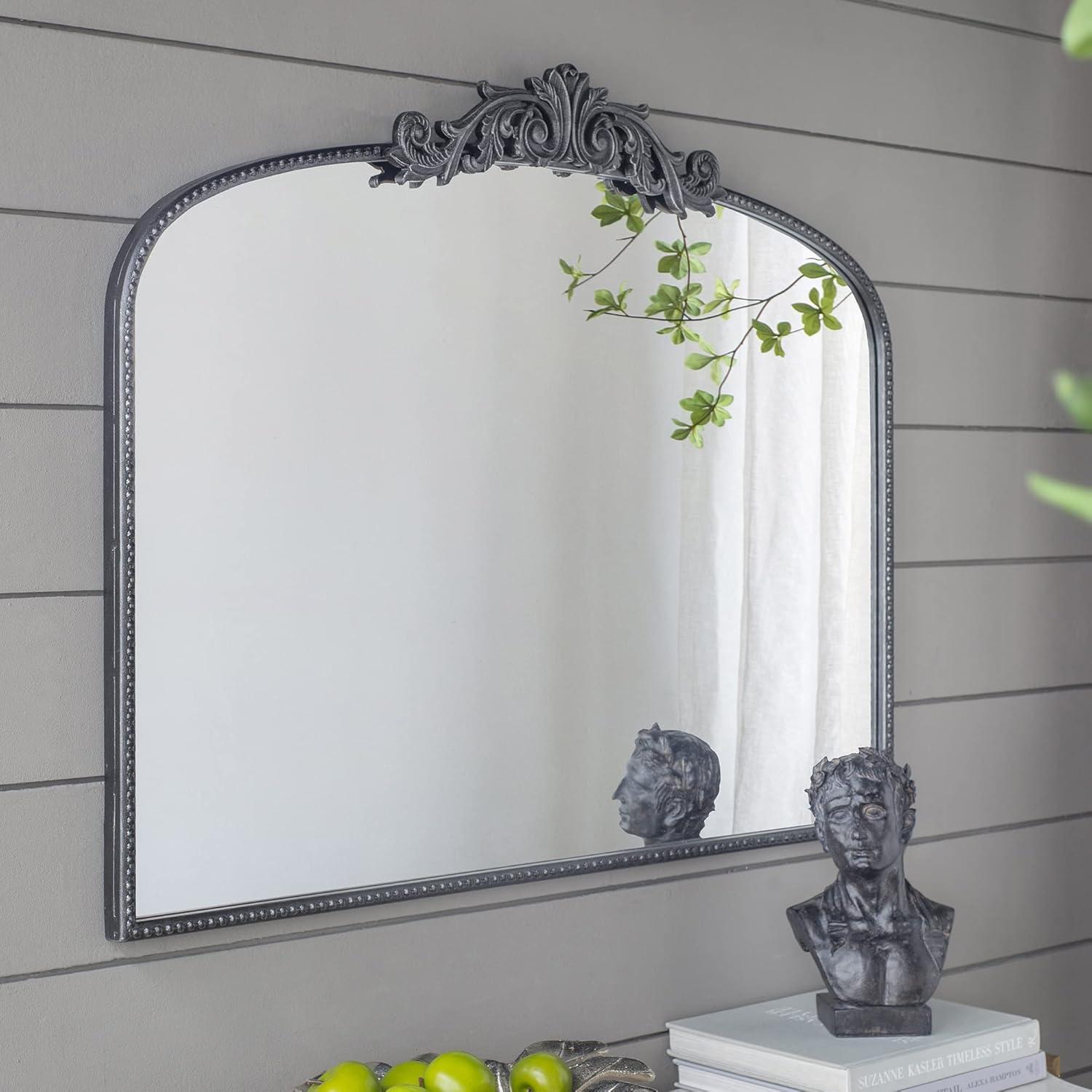 A&B Home Arched Vertical Mirror-Wall Mirror with Black Metal Frame,40"x31" Large Arch Mirror for Bathroom Bedroom Living Room
