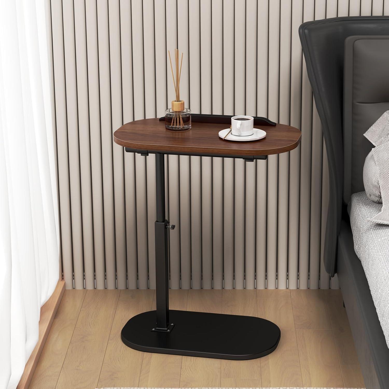 C Shaped Side Table Adjustable Height, 360°Swivel C Shaped End Table, Couch Side Tables That Slide Under, Small Coffee C Table End Table for Sofa/Bed/Bathtub, Rotating Elevate Tabletop (black)