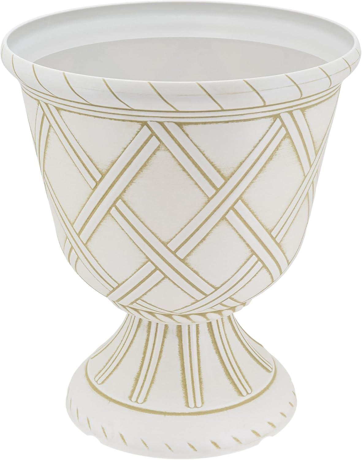 PL60GD Lattice Plastic Garden Urn, Classic Decorative Garden Pot Planter for Indoor and Outdoor Plants, Gold