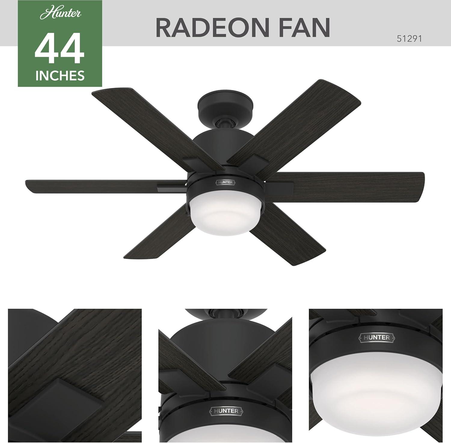 Radeon 44" Matte Black Smart Ceiling Fan with LED Light and Remote