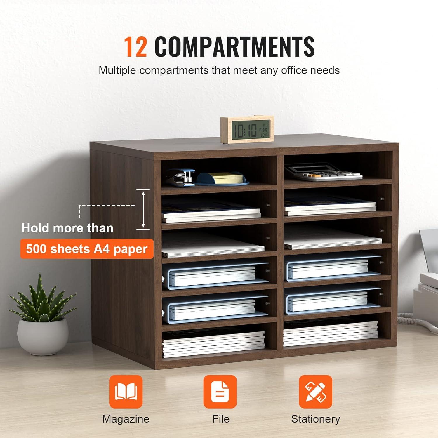 Brown MDF 12-Compartment Adjustable Literature Organizer