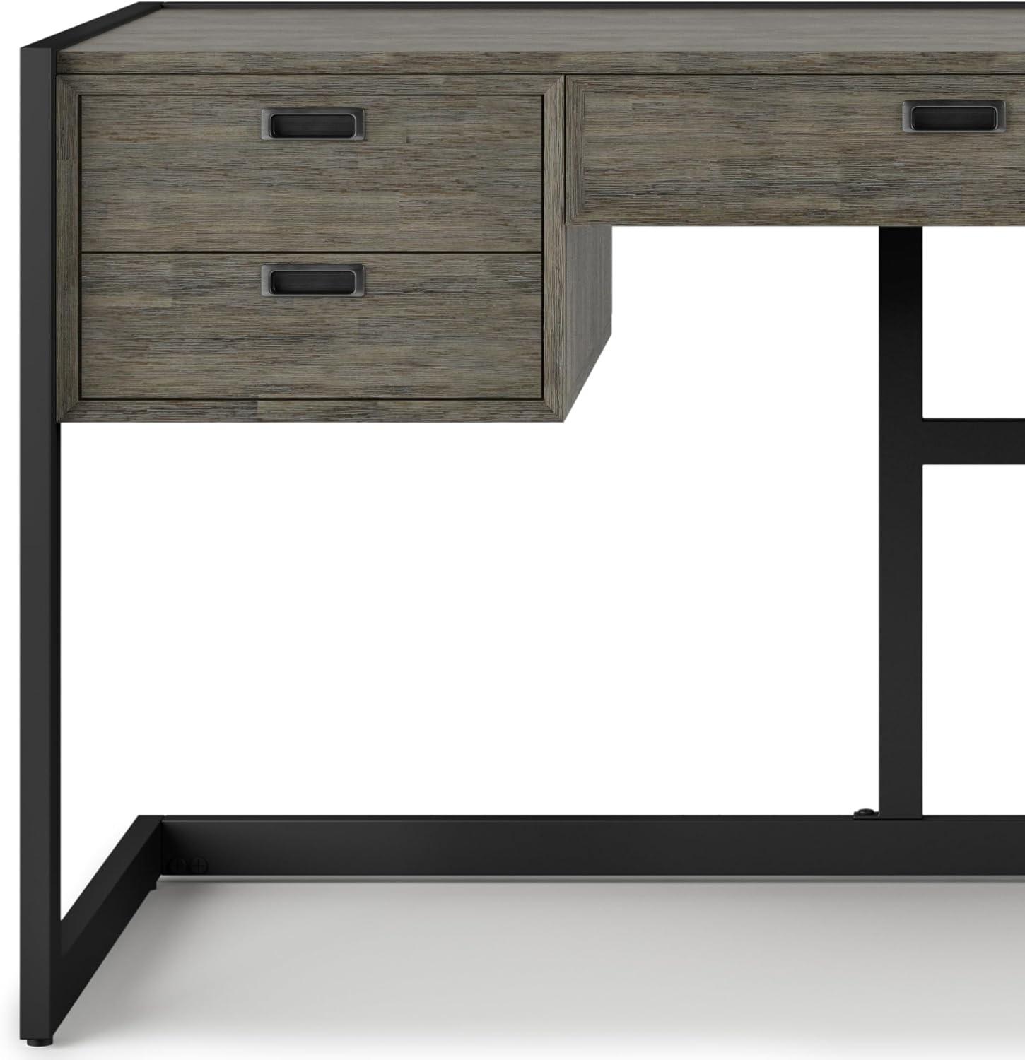 Simpli Home Hampden 60"W Wood and Metal Desk in Weathered Gray