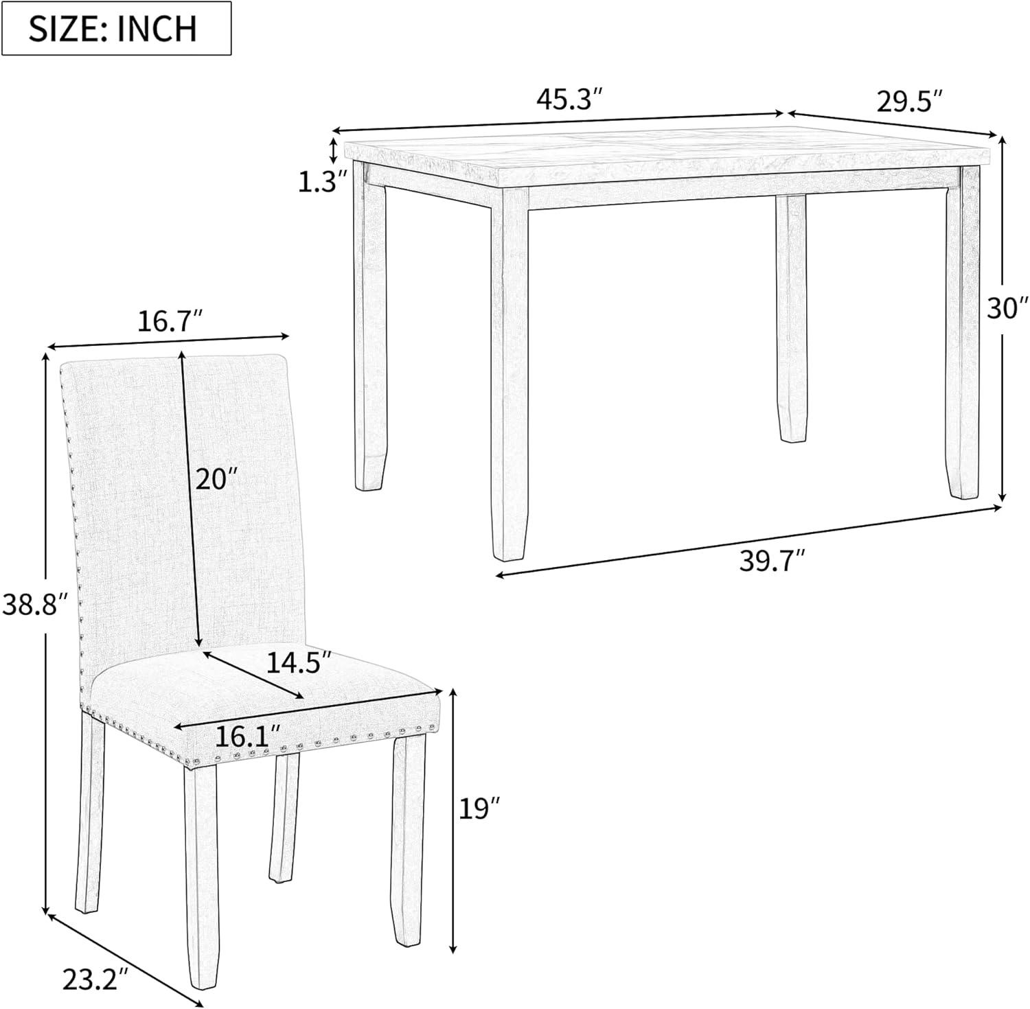 Rectangular Faux Marble Dining Set with Beige Cushioned Chairs