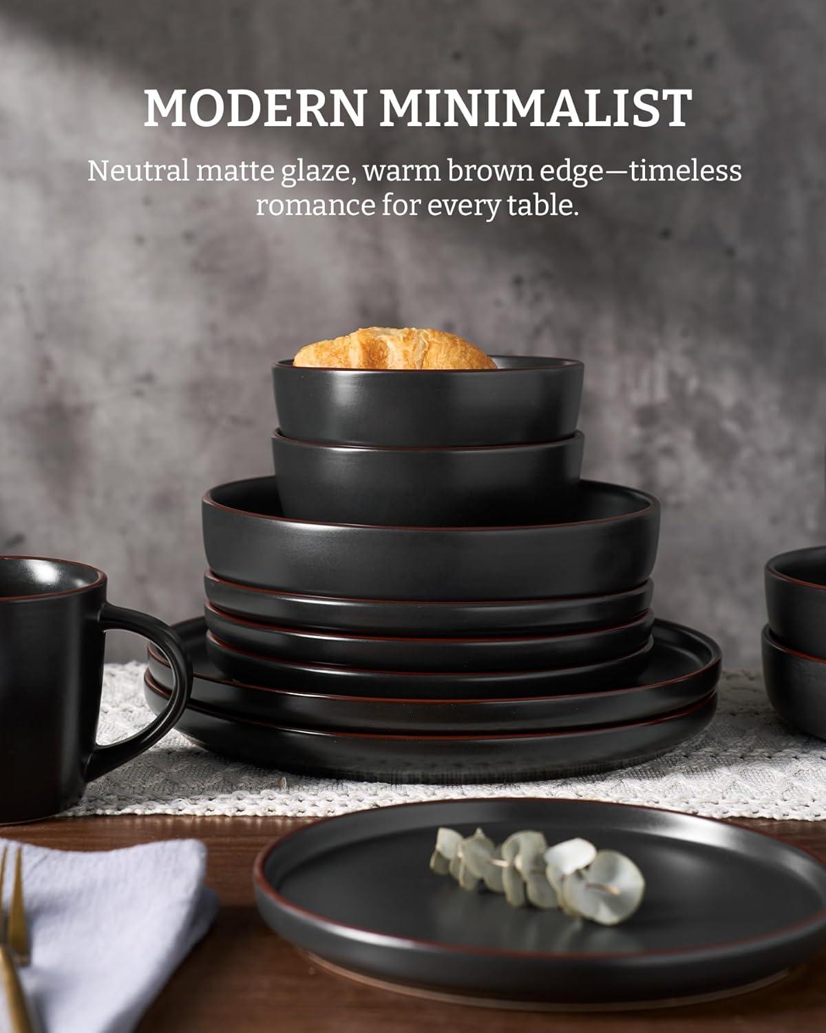 12 Pieces Stoneware Dinnerware Sets, Dishes Set for 4, Microwave and Dishwasher Safe