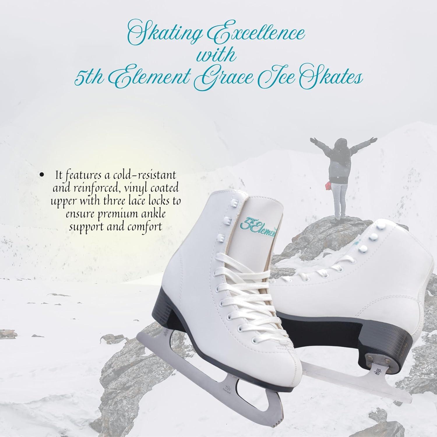 5th Element Grace Women's Ice Figure Skates - Warm Tricot Liner, True-Size Fit