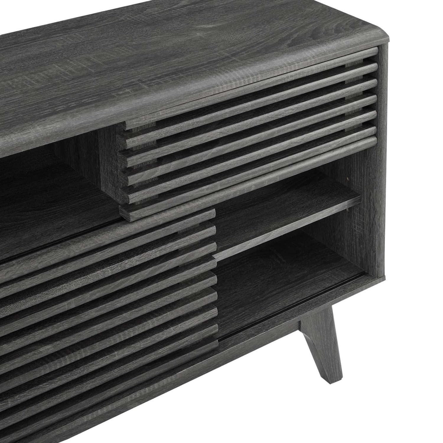 Render Display TV Stand for TVs up to 48" Charcoal - Modway: Modern Media Storage, Slatted Door, Cable Management