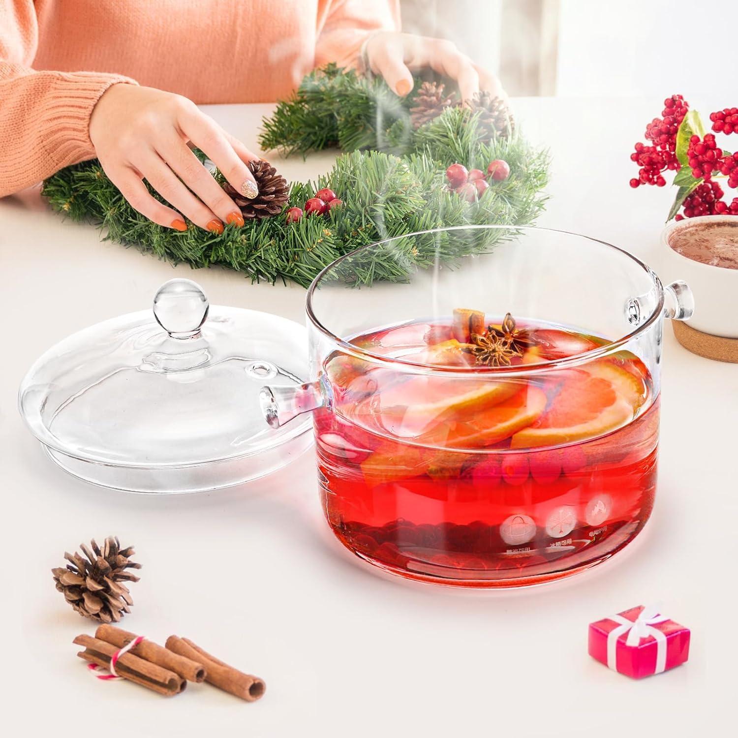 Ghojet Glass Saucepan with Lid 50oz Glass Cooking Pot Non-Stick Stovetop Saucepan Heat Resistant Glass Cookware Pot High Borosilicate Glass Stovetop Pot Even Heating for Soup Sauce Stew