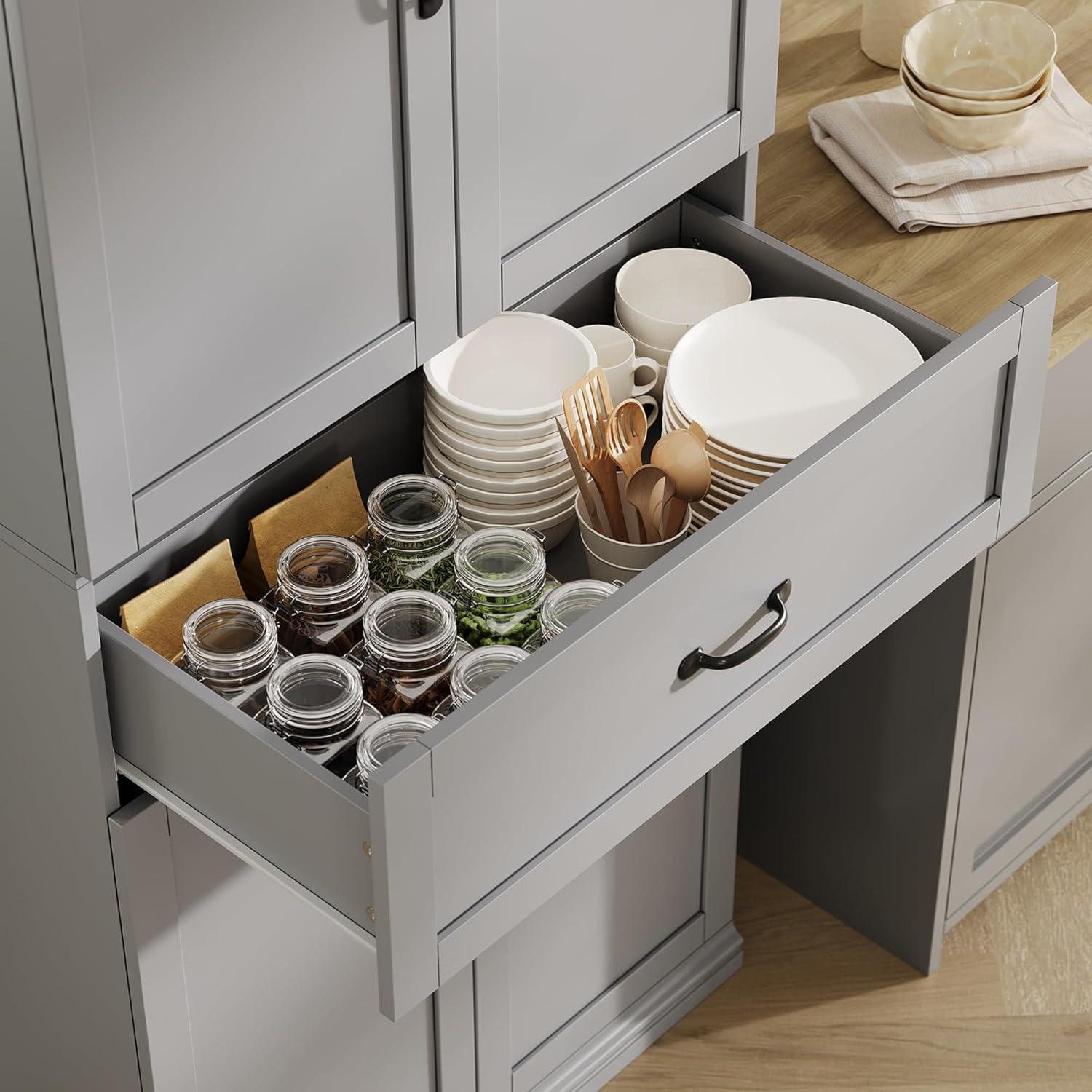 Ataucjin 70" Tall Kitchen Pantry Cabinet, Freestanding Cupboard Kitchen Pantry Storage Cabinet, Freestanding Cupboard with Doors and Adjustable Shelves, for Bathroom, Dining Room, Living Room