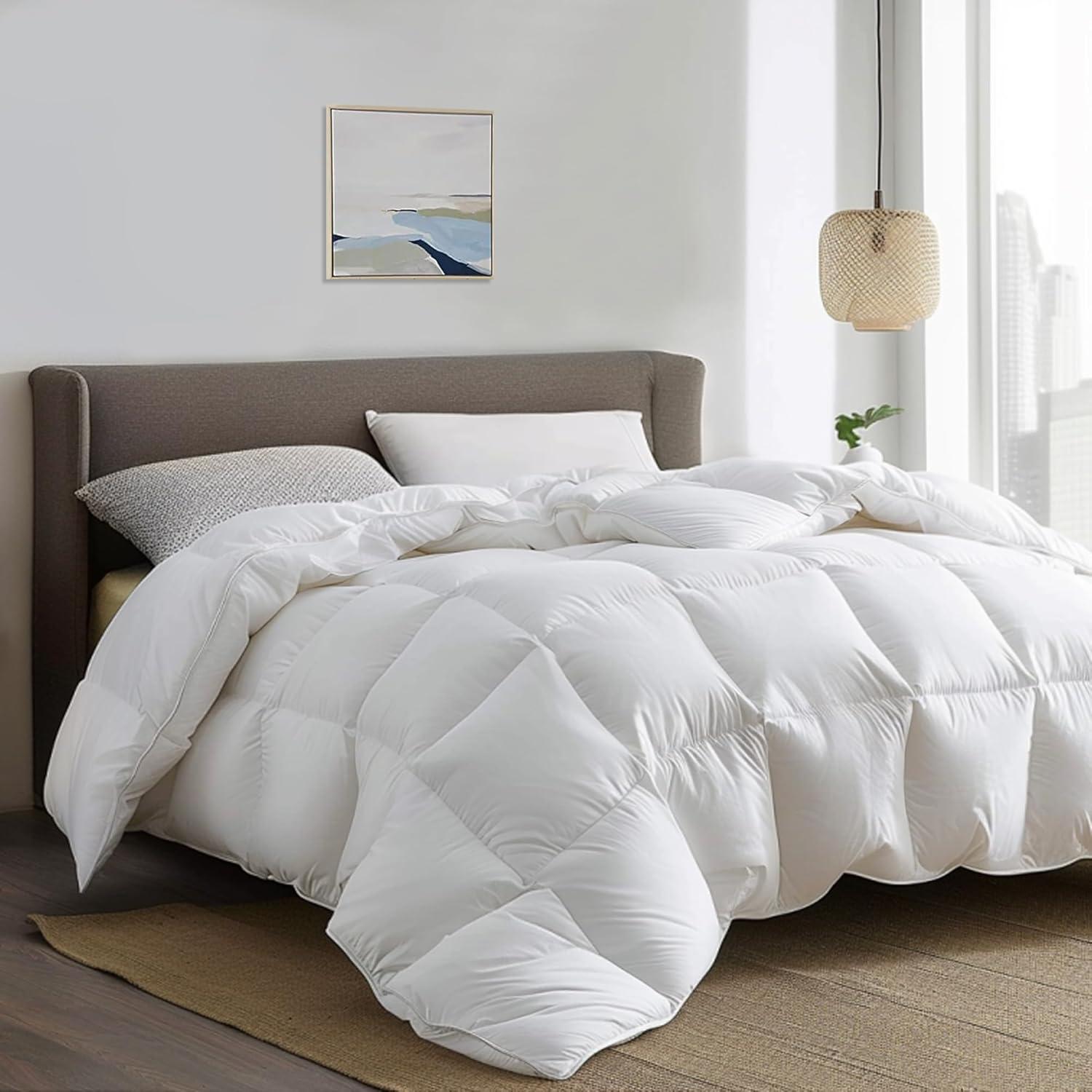 Twin White Cotton Down Comforter with Feather Fill