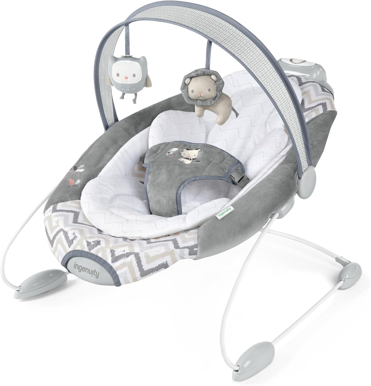 Classic Gray Plush Automatic Baby Bouncer with Music