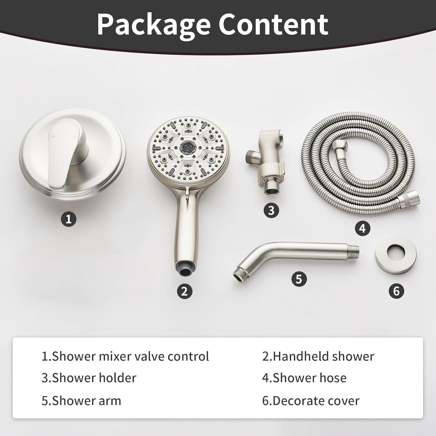 Single-Handle Shower Faucet Set Shower Kit with Valve Shower Trim Kit with 10 Spray Handheld Shower Head System Shower Valve and Trim Kit Brushed Nickel Shower Fixtures