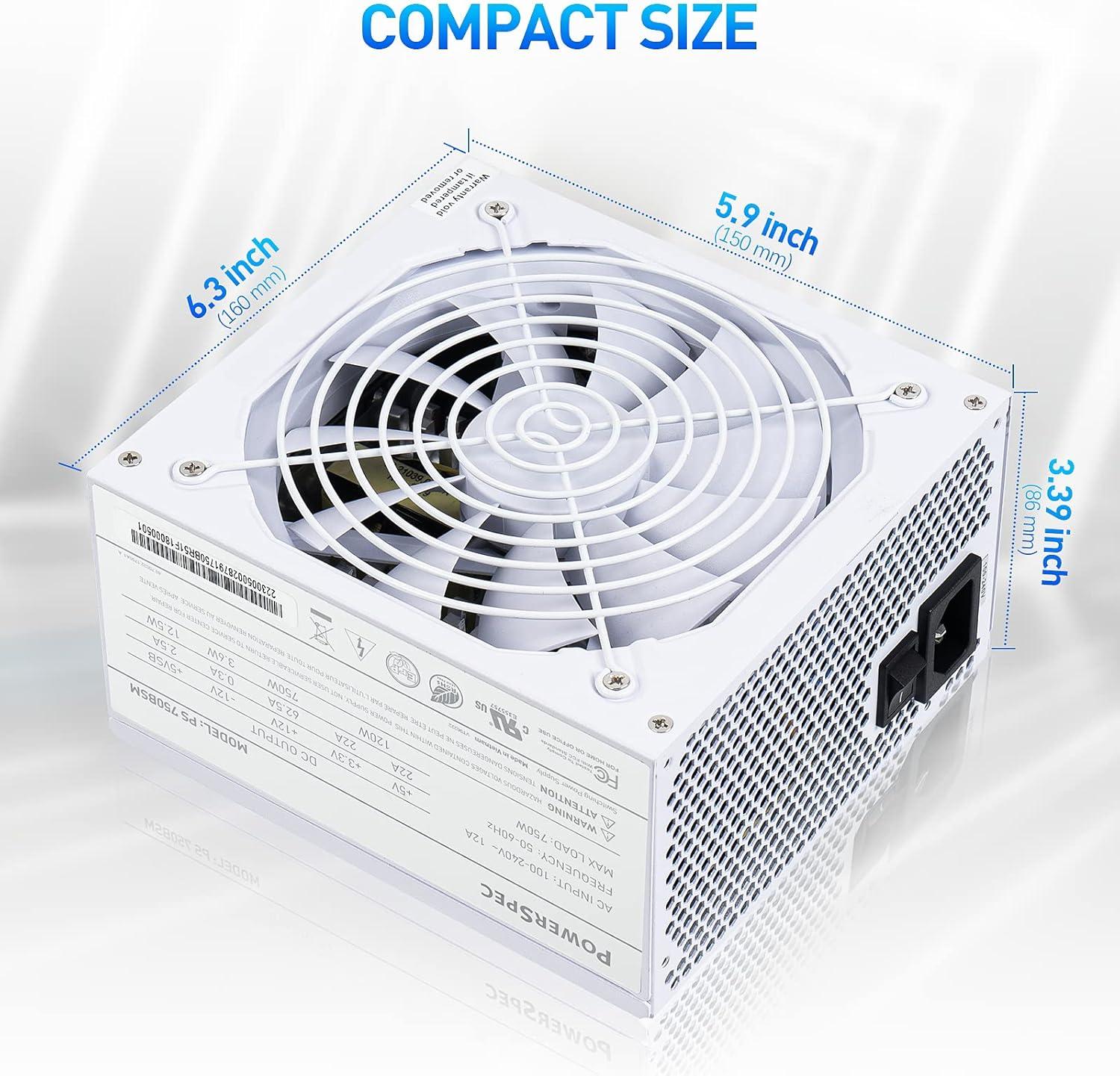 PowerSpec 650W Power Supply Semi Modular 80 Plus Bronze Certified ATX PSU Active PFC SLI Crossfire Ready Gaming PC Computer Power Supplies, PS 650BSM(White Edition)
