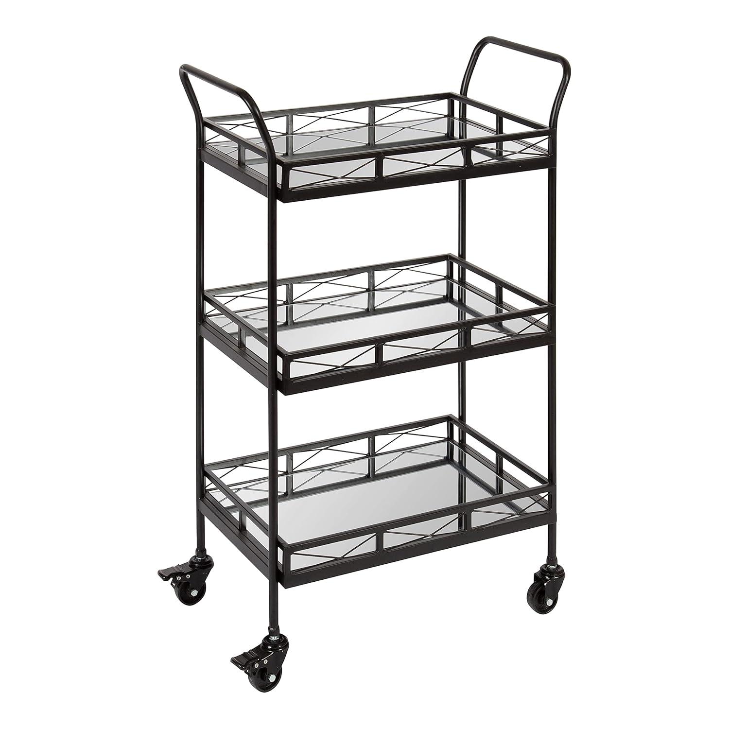 Kate and Laurel Ketia Rectangle Metal Bar Cart, 23x13x35, Black