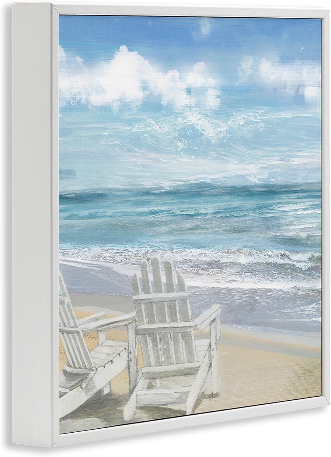 Stupell Industries White Adirondack Chairs on the Beach Painting, 12 x 12,Design by Main Line Studio
