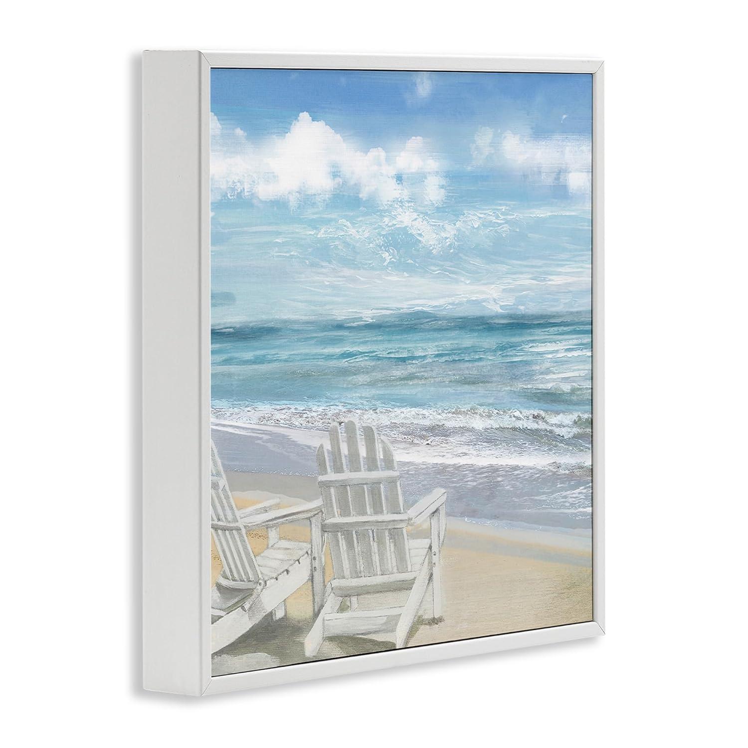 Stupell Industries White Adirondack Chairs on the Beach Painting, 12 x 12,Design by Main Line Studio