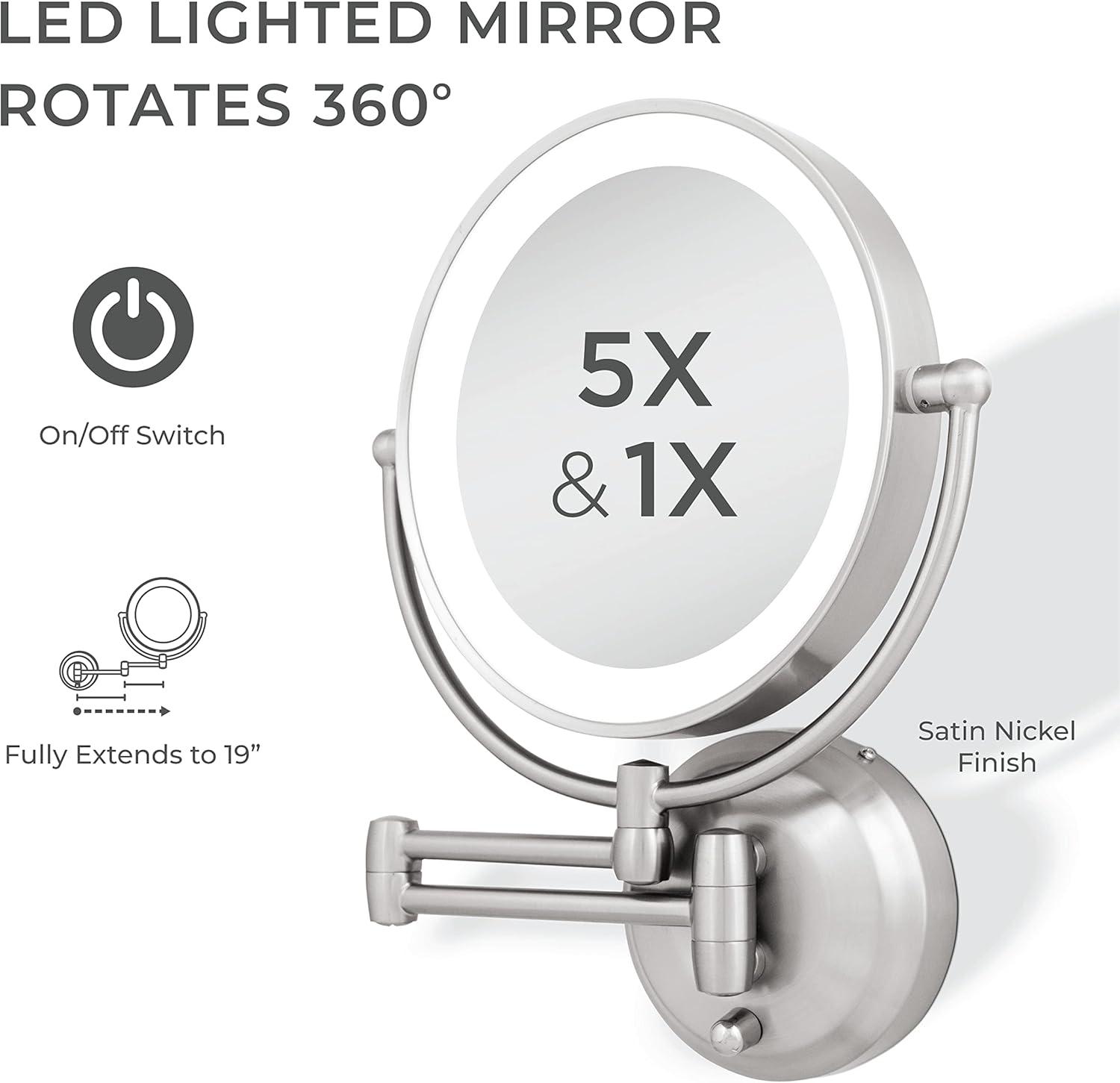 Zadro LED Wall Mounted Makeup Mirror w/ Magnification & Extendable Arm