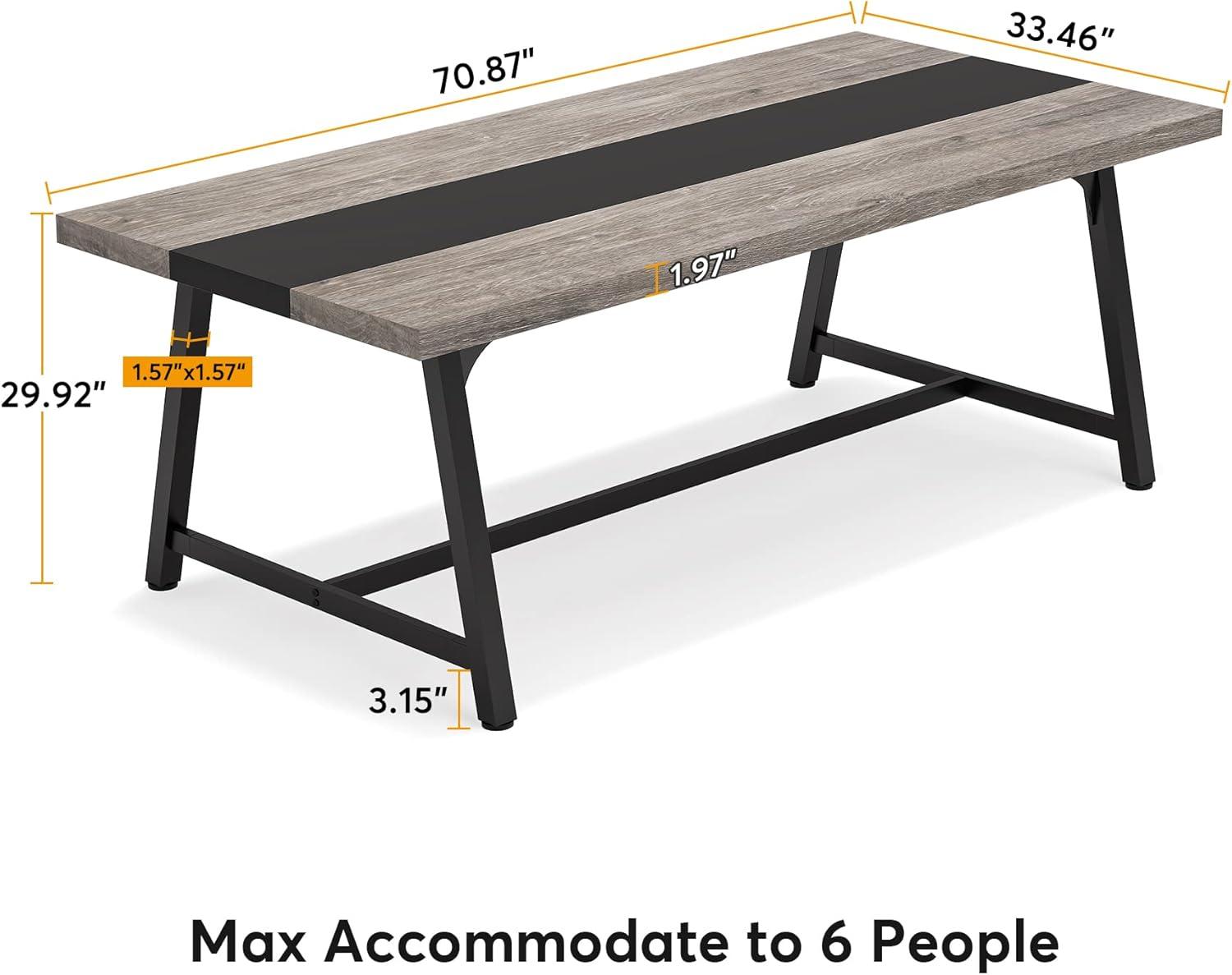 Tribesigns 6FT Rectangle Conference Table, Meeting Table for Office Conference Room for 6 People, 70.87L x 33.46W x 29.92H Inches, Gray