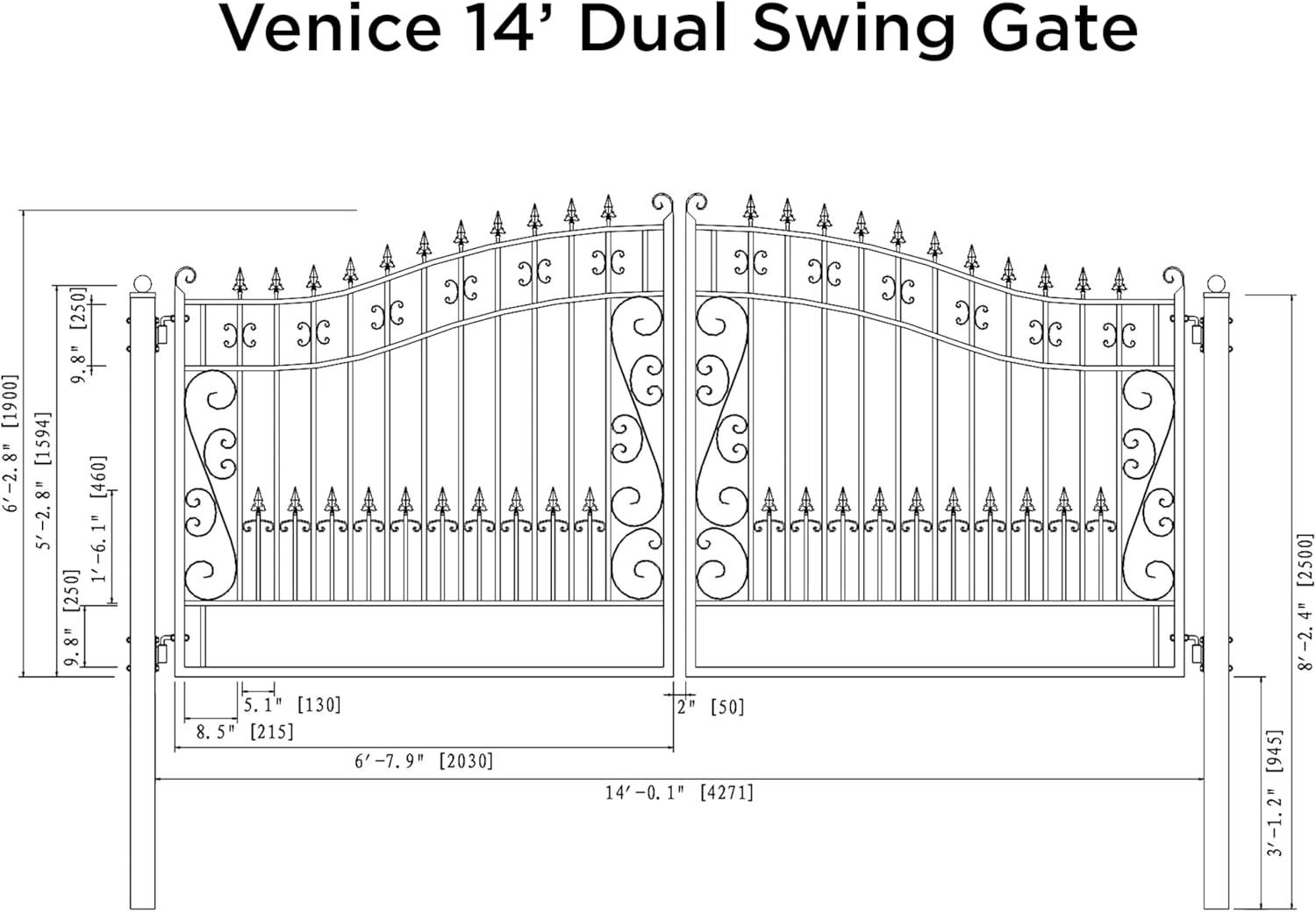 ALEKO Steel Dual Swing 14 x 6 feet Black Driveway Gate Venice Style